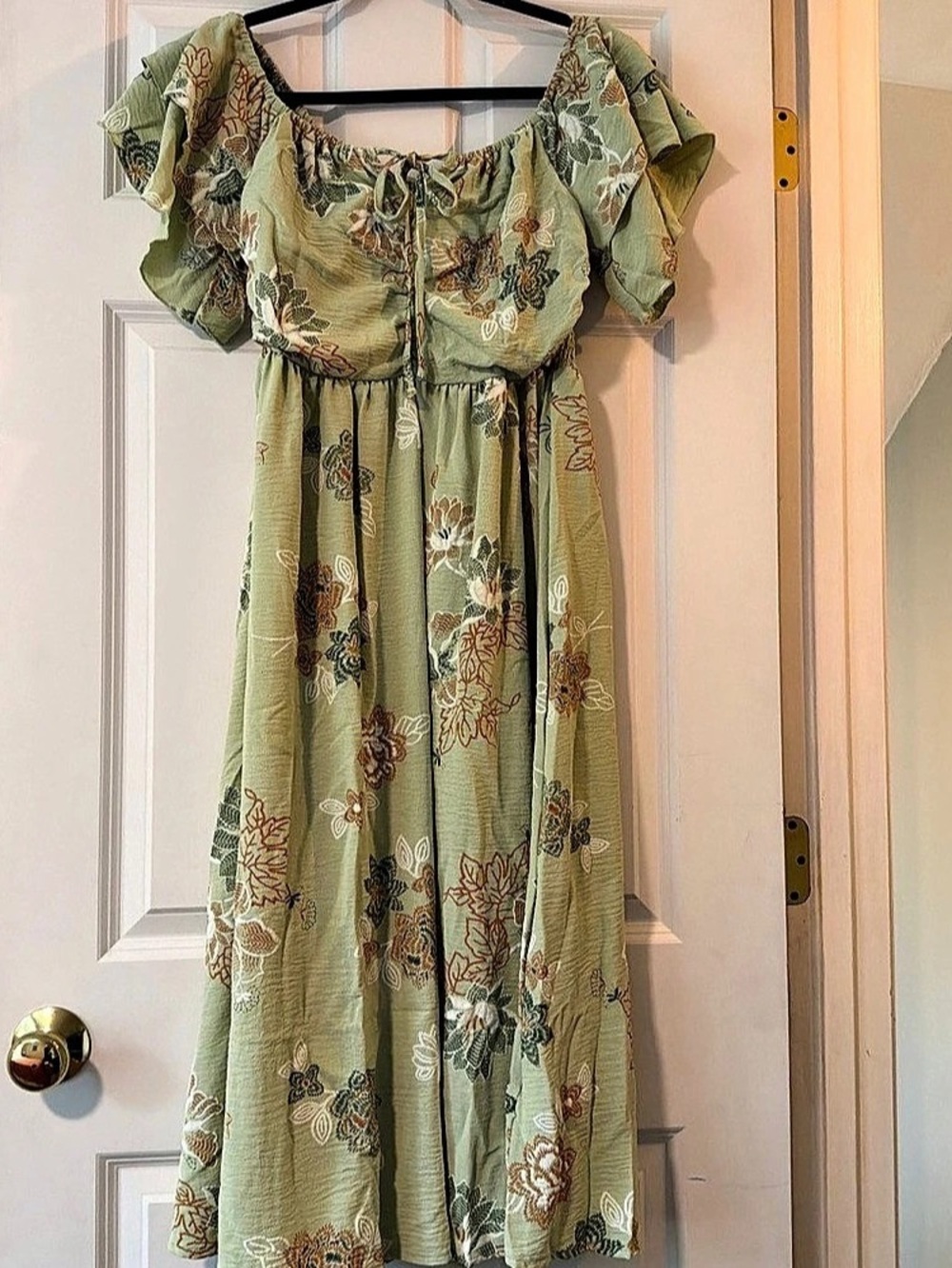SHEIN Sage Green Floral Off Shoulder Midi Dress